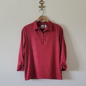 Chico's Zenergy Brick Red Cheetah Print 3/4 Sleeve Pullover Size Medium